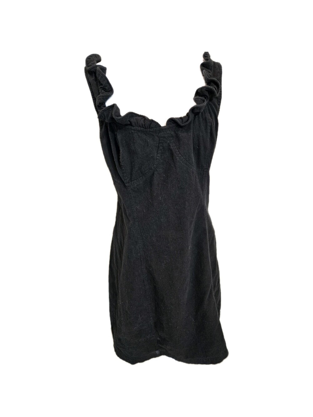 free people dress Women's Sz L 💯 cotton Black Ruffled Straps Smocked Back...